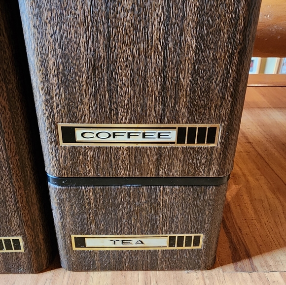Vintage Kromex Stackable Canisters With Faux Wood Grain and Copper Lids. - Picture 3 of 7